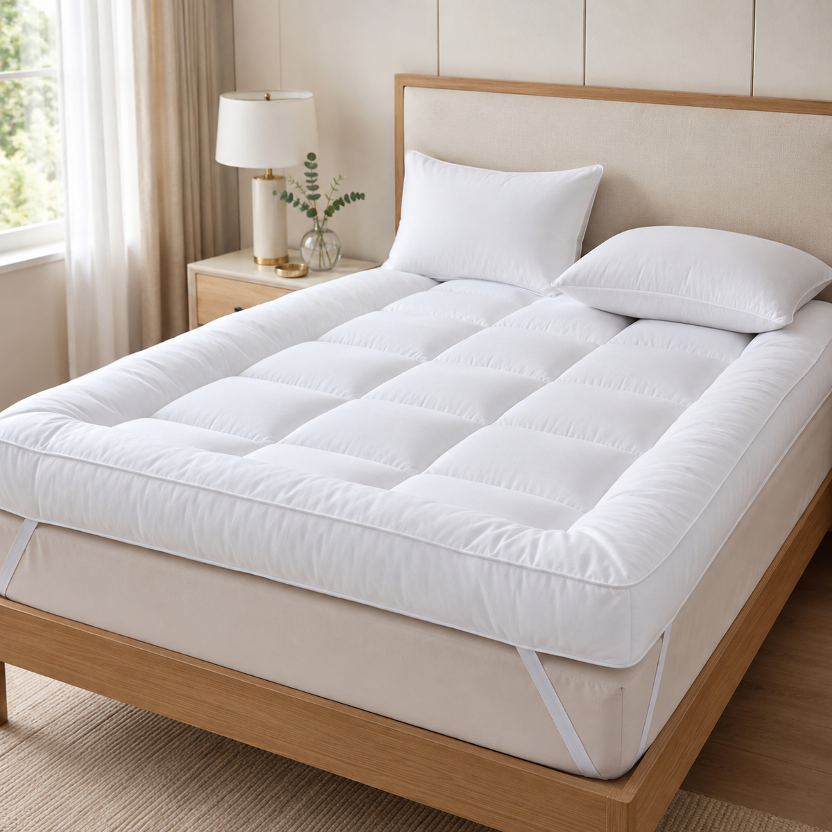 10cm extra thick mattress topper on a bright modern bed