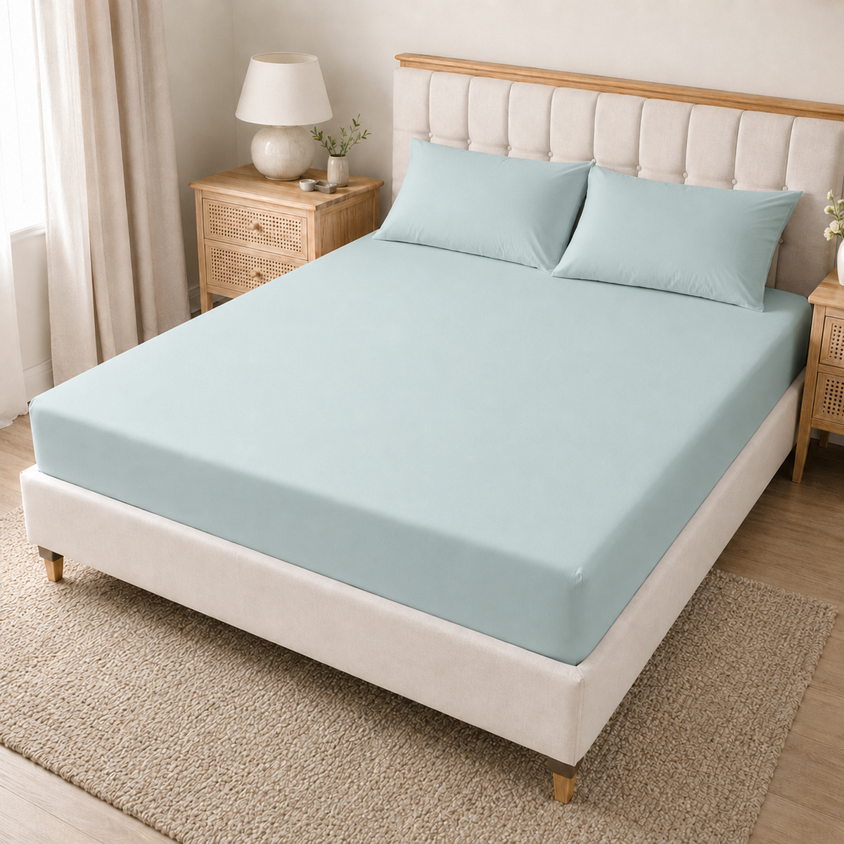 Duck egg 40cm extra deep microfiber fitted sheet with matching pillowcases