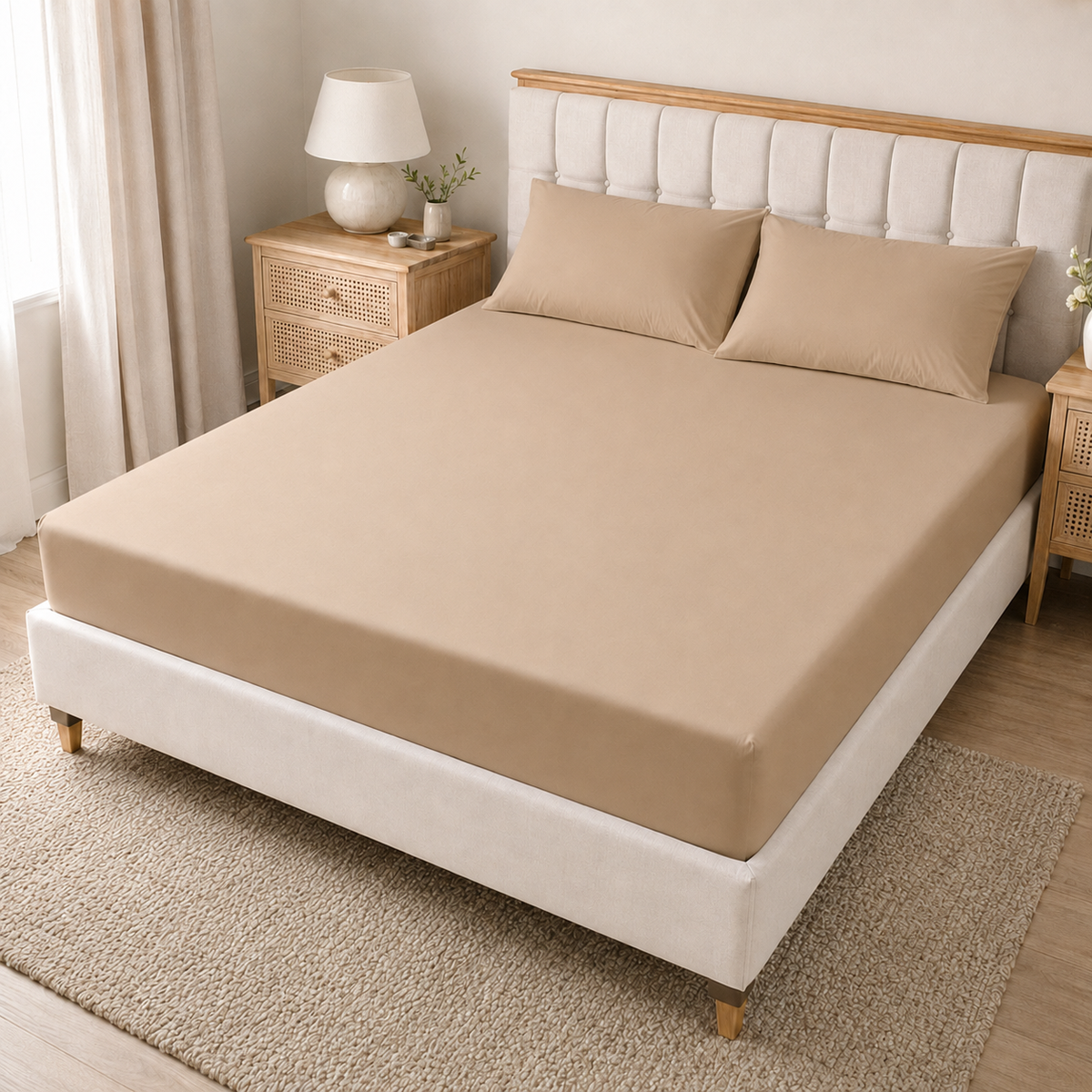Latte 40cm extra deep microfiber fitted sheet with matching pillowcases