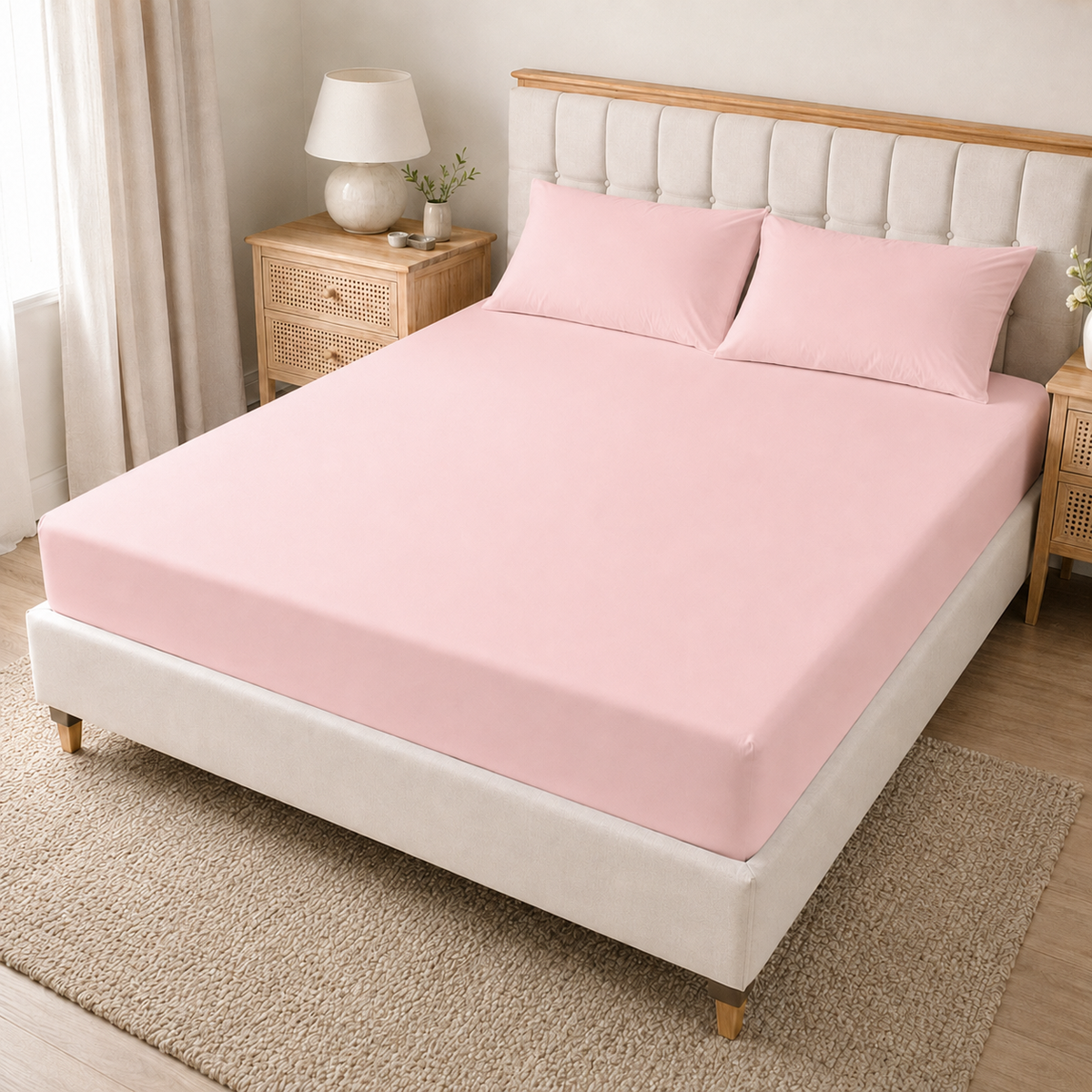 Pink 40cm extra deep microfiber fitted sheet with matching pillowcases
