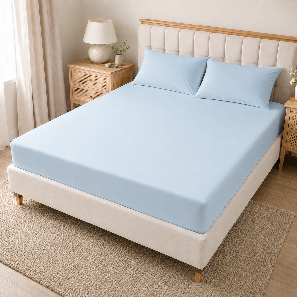 Sky blue 40cm extra deep microfiber fitted sheet with matching pillowcases