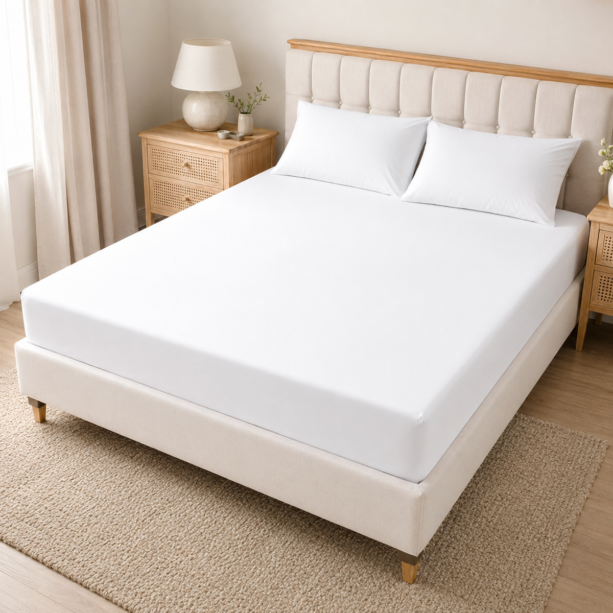 White 40cm extra deep microfiber fitted sheet with matching pillowcases