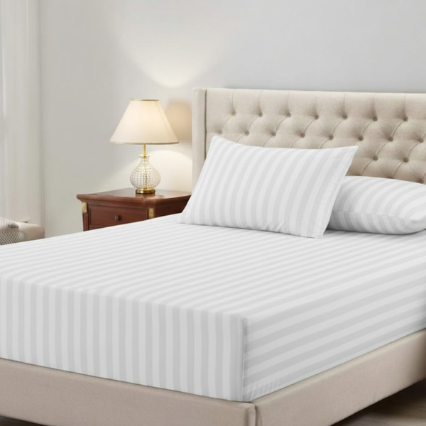 25cm Satin Stripe Fitted Sheet | Smooth Finish, Hotel Quality & Secure Fit