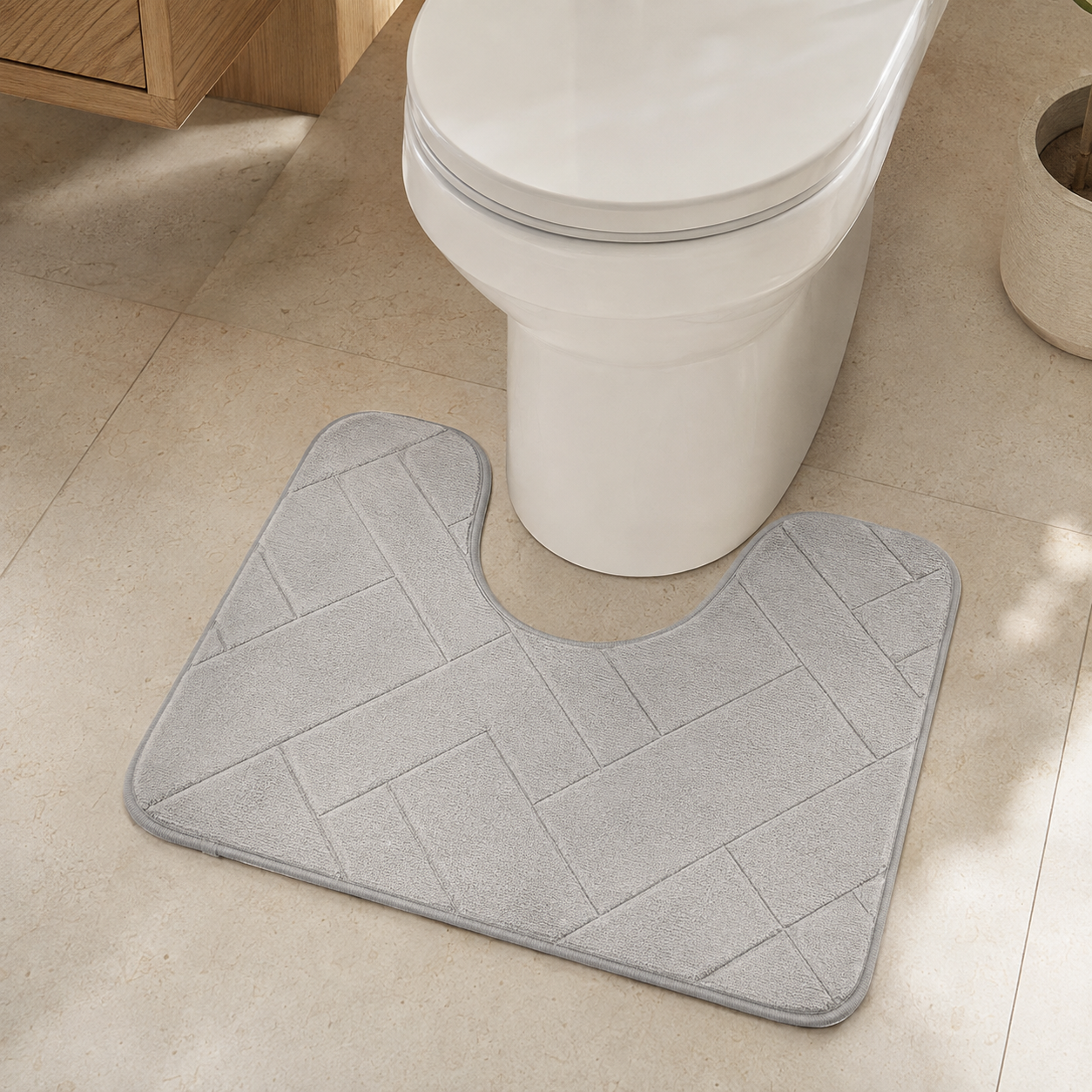 Block Design Memory Foam Bath Mat & U-Shape Toilet Mat – 3 Sizes