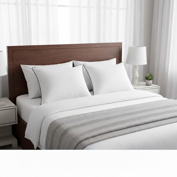 Pack of 2 White Stripe Pillow Pair with Black Piping – Perfect for Home Decor & Sleep