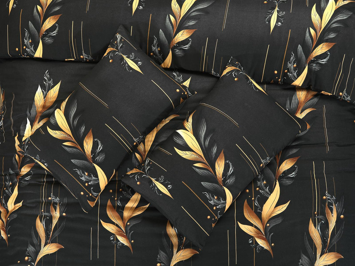 Ember black and gold botanical duvet cover pillowcase detail
