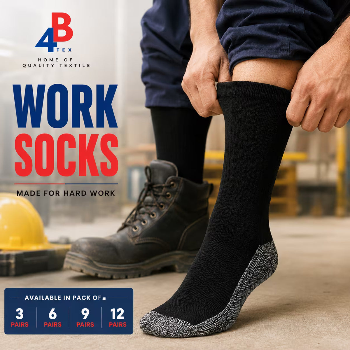 4B Pack of 12 Work Socks – Random Colours, UK 6–11