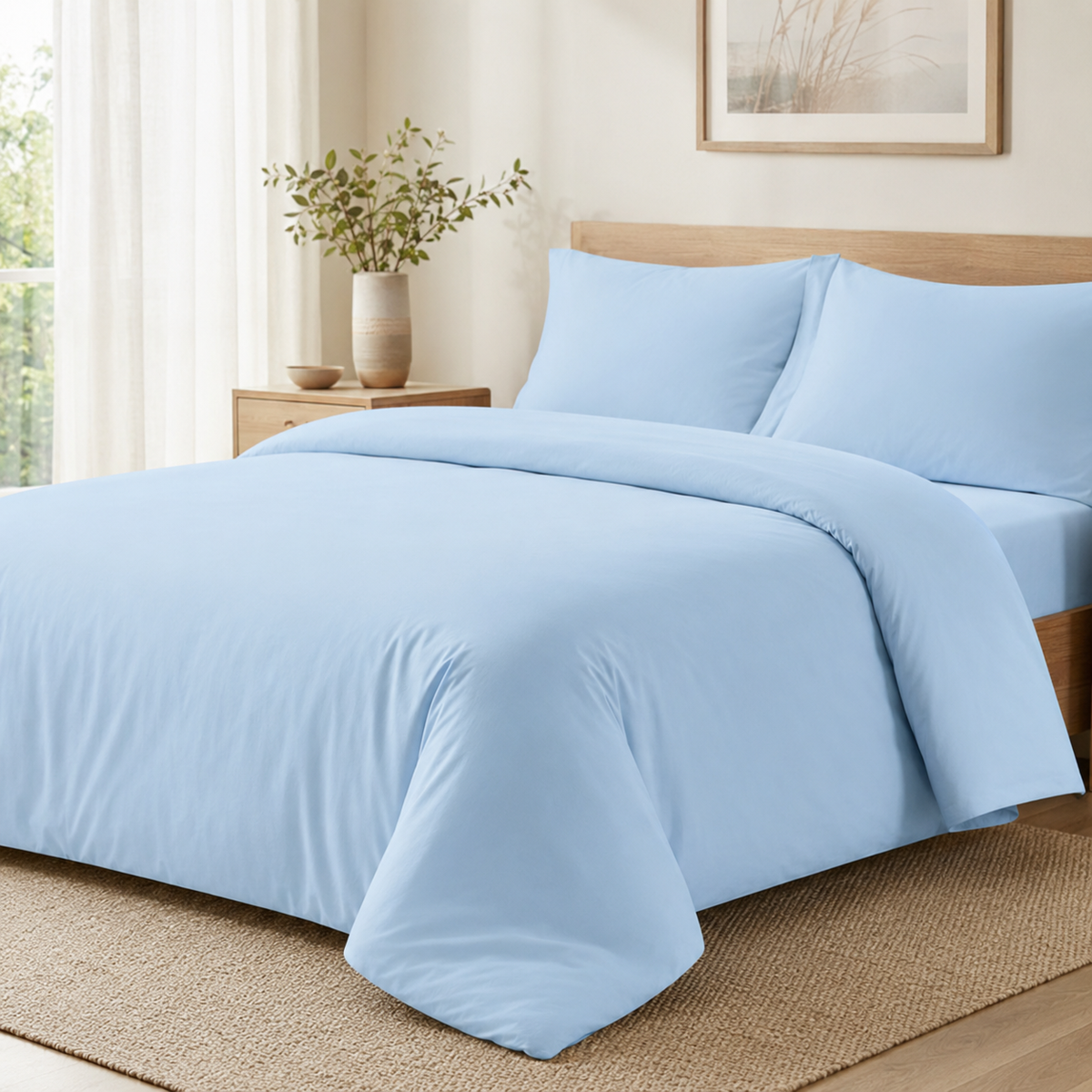 Sky microfiber duvet cover set on a bright modern bed