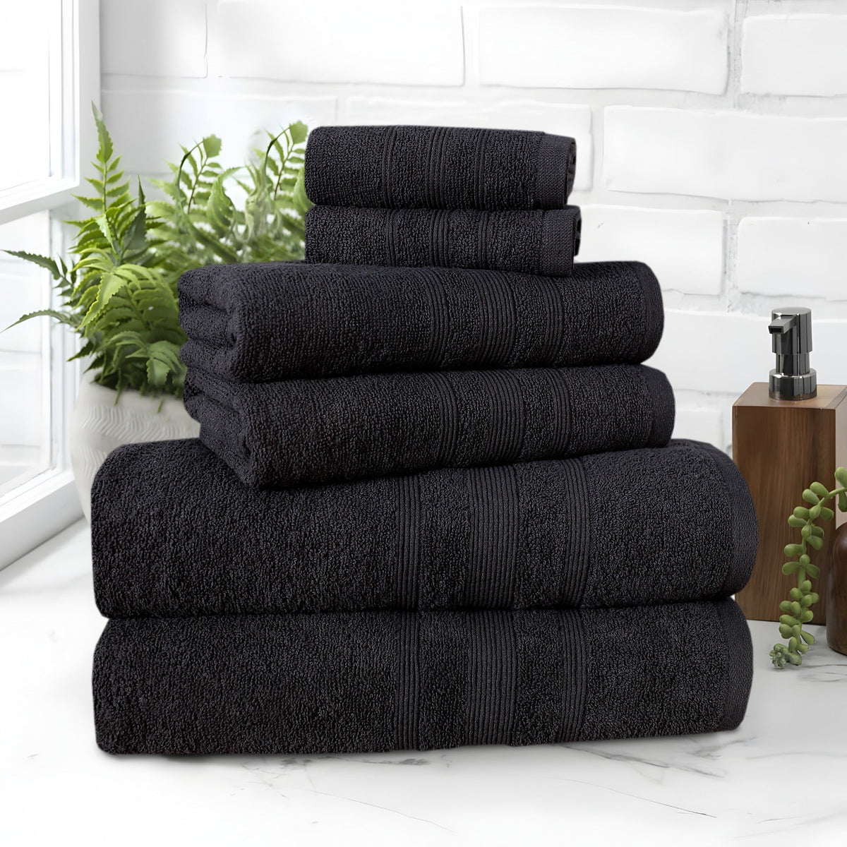 Black cotton towel set folded