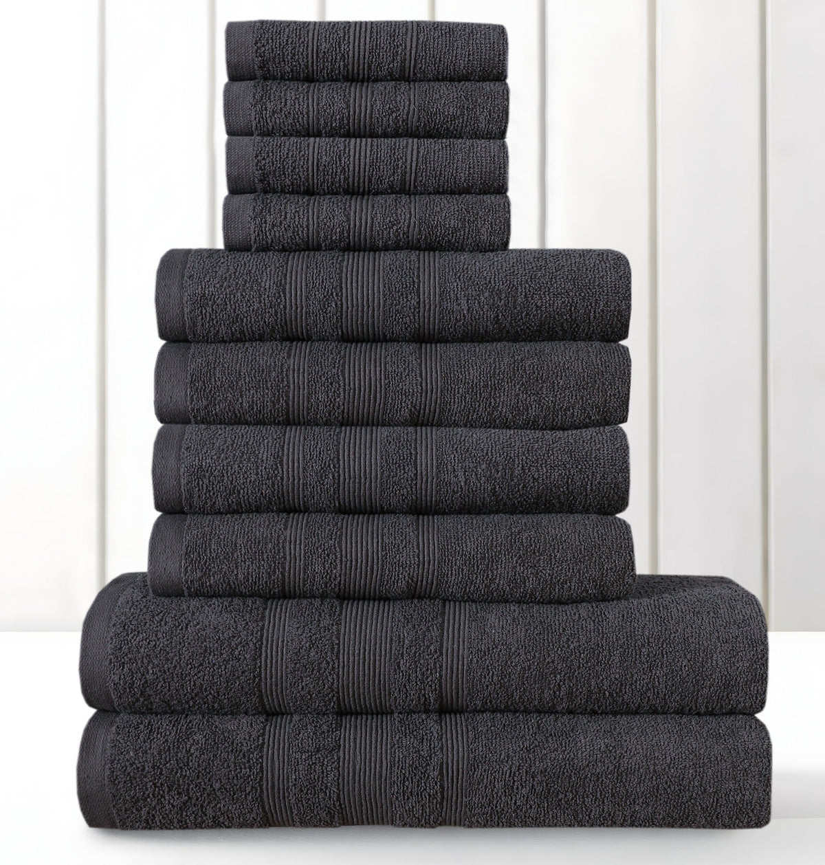Charcoal premium 100% cotton towel set, pack of 10