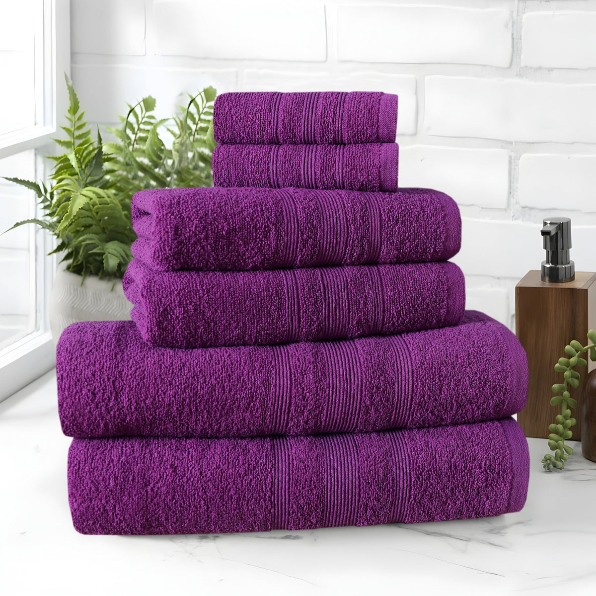 Purple cotton towel set folded