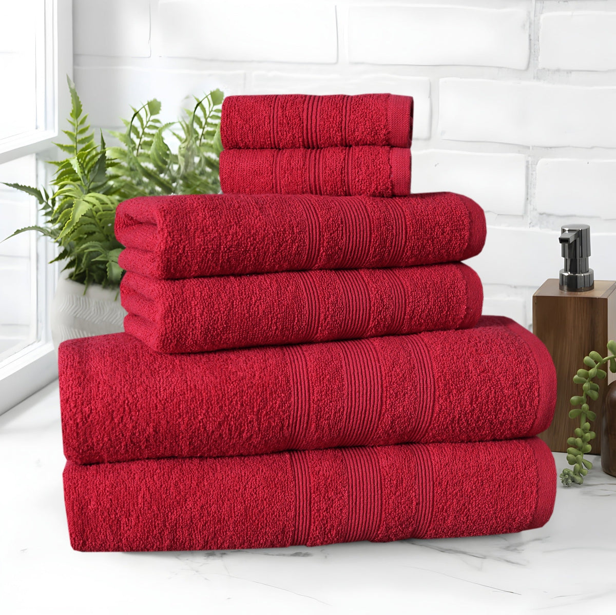 Red cotton towel set folded