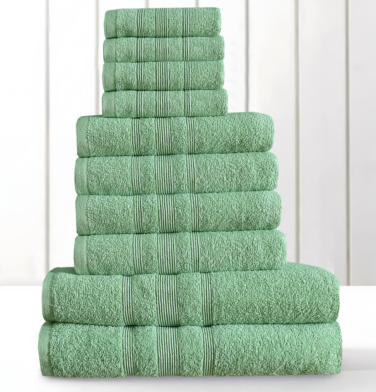 Premium 100% cotton towel set pack of 10 in sage green