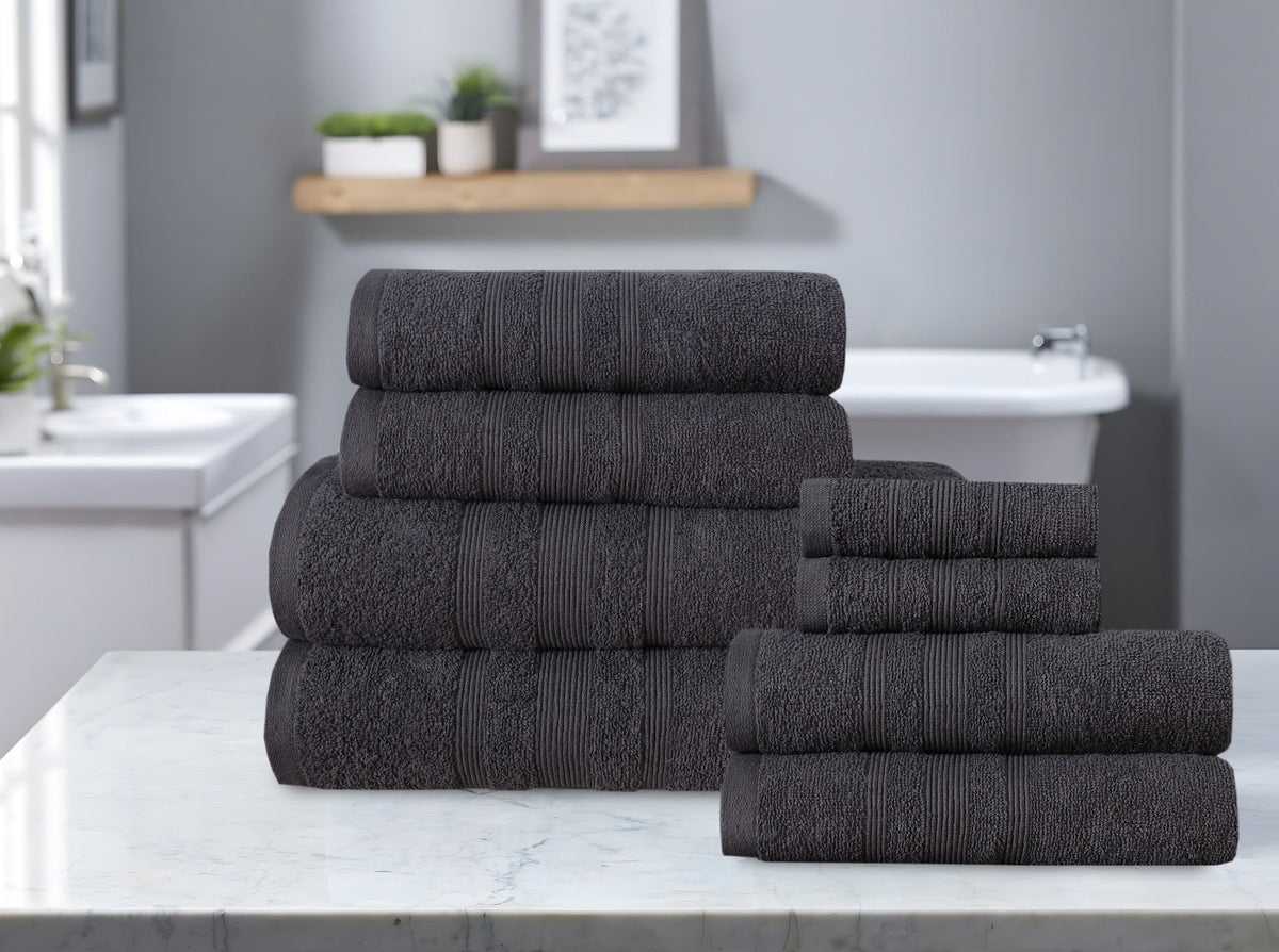 Charcoal cotton towel set arranged by size