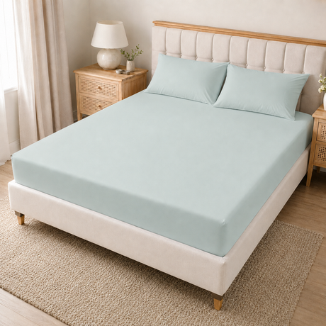 Duck egg 25cm deep microfiber fitted sheet with matching pillowcases