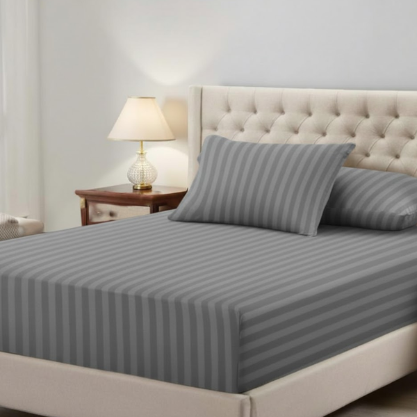 25cm Satin Stripe Fitted Sheet | Smooth Finish, Hotel Quality & Secure Fit