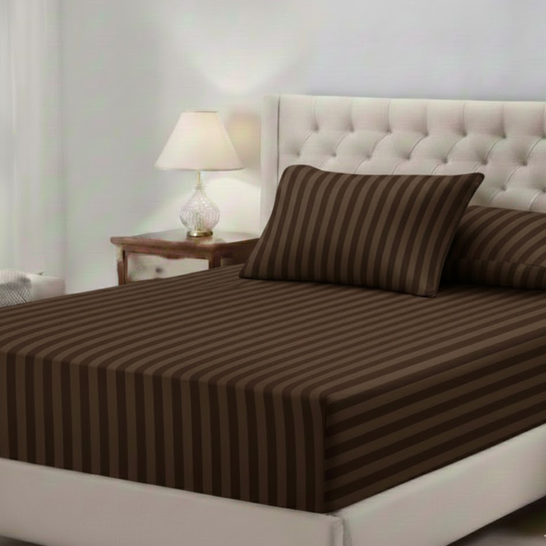 25cm Satin Stripe Fitted Sheet | Smooth Finish, Hotel Quality & Secure Fit