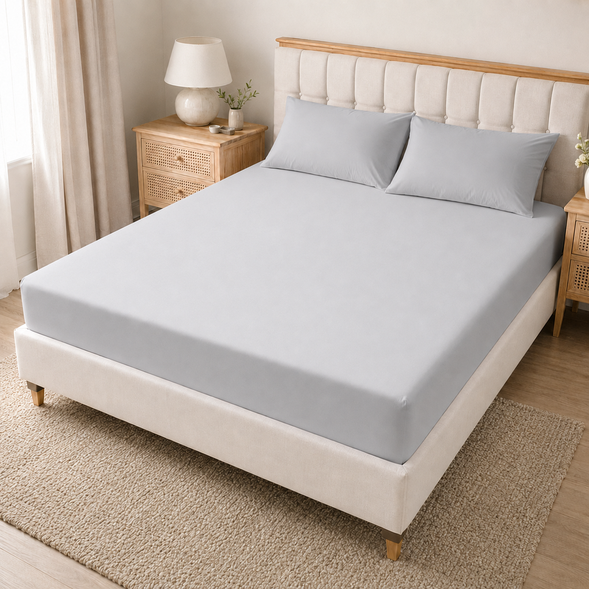 Silver 40cm extra deep microfiber fitted sheet with matching pillowcases