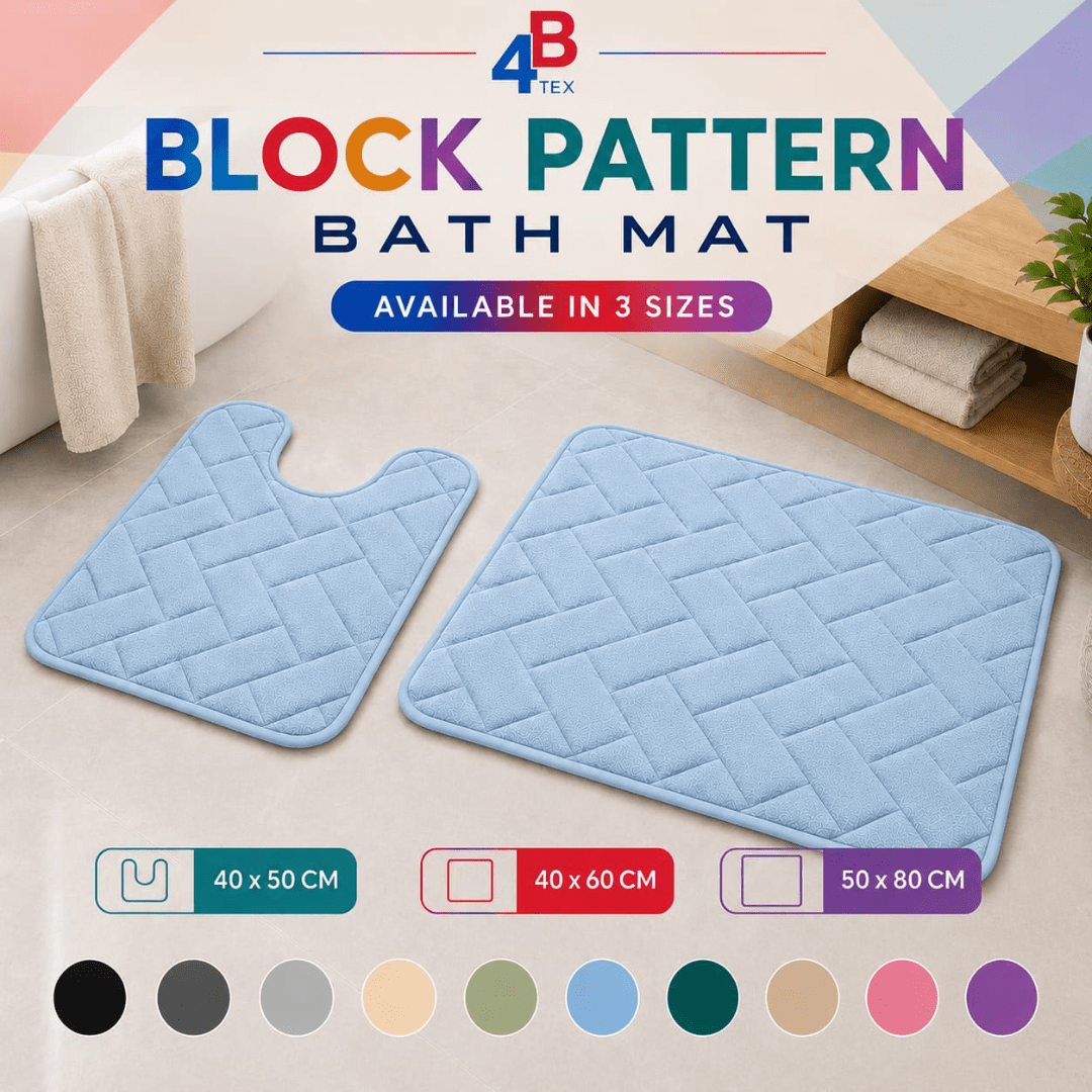 Block Pattern Bath Mat – Light Blue – 40 × 50