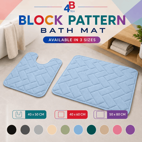 Block Pattern Bath Mat – Light Blue – 40 × 50