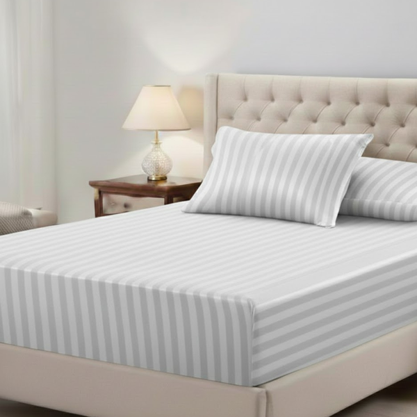 25cm Satin Stripe Fitted Sheet | Smooth Finish, Hotel Quality & Secure Fit