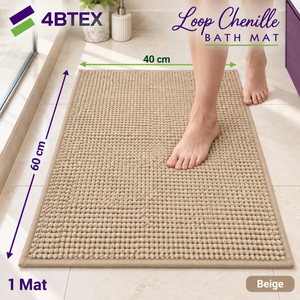4BTEX Beige loop chenille bath mat, 40 x 60 cm, one mat