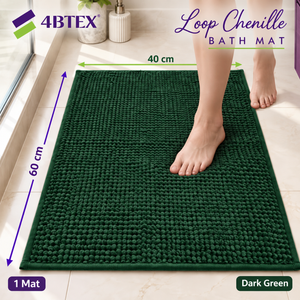 4BTEX Dark Green loop chenille bath mat, 40 x 60 cm, one mat