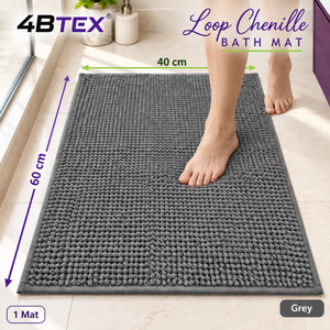 4BTEX Grey loop chenille bath mat, 40 x 60 cm, one mat