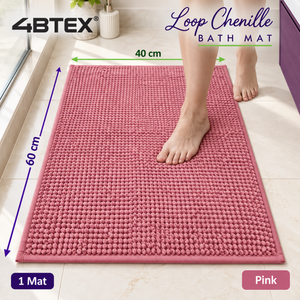 4BTEX Pink loop chenille bath mat, 40 x 60 cm, one mat