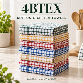 4BTEX cotton-rich multicolour checked tea towels – packs of 3, 6, 9 or 12