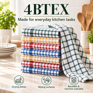 4BTEX checked tea towels for drying dishes and everyday kitchen cleaning