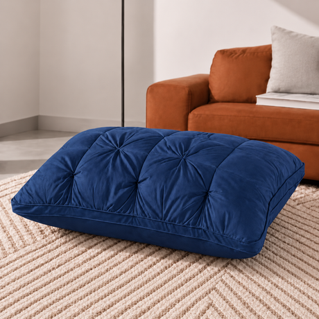 Blue tufted bed pillow, 50 × 75 cm, single pillow