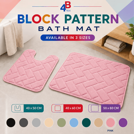 Block Pattern Bath Mat – Pink – 40 × 50