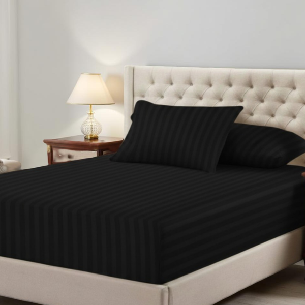 25cm Satin Stripe Fitted Sheet | Smooth Finish, Hotel Quality & Secure Fit