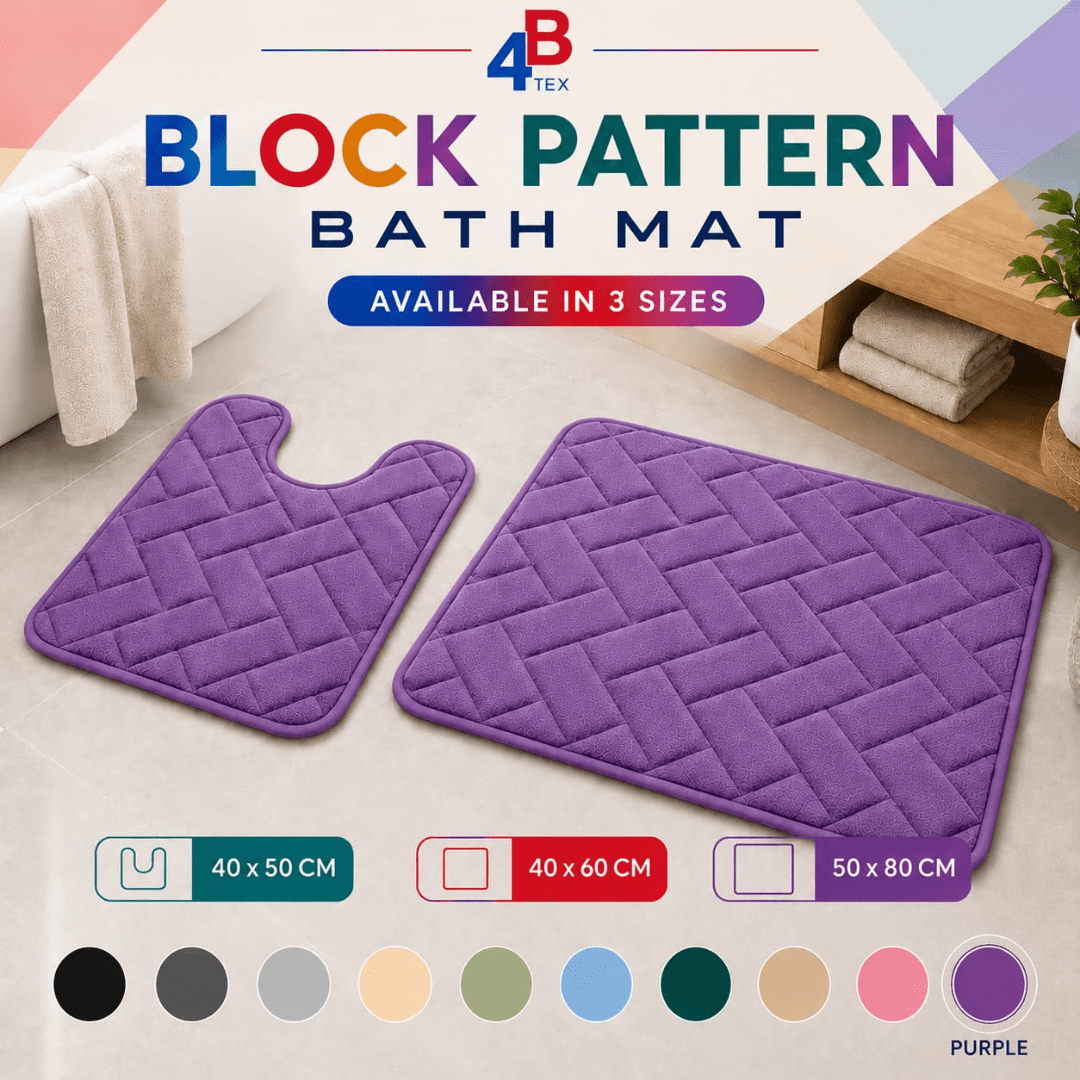 Block Pattern Bath Mat – Purple – 40 × 50