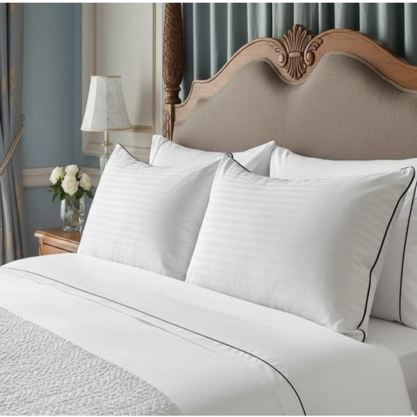 Pack of 2 White Stripe Pillow Pair with Black Piping – Perfect for Home Decor & Sleep