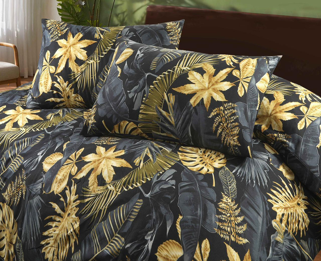 Aurelia black and gold leaf bedding close-up