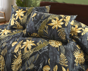 Aurelia black and gold leaf bedding close-up