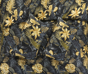 Aurelia black and gold tropical leaf duvet cover and pillowcase detail
