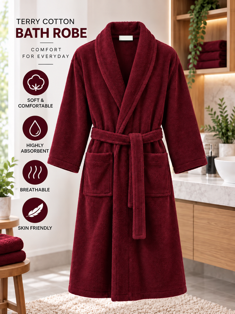 Cotton Terry Towelling Bathrobe for Men & Women – Unisex Dressing Gown, L/XL