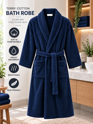 Cotton Terry Towelling Bathrobe for Men & Women – Unisex Dressing Gown, L/XL