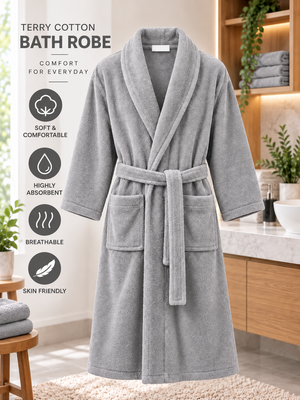 Cotton Terry Towelling Bathrobe for Men & Women – Unisex Dressing Gown, L/XL