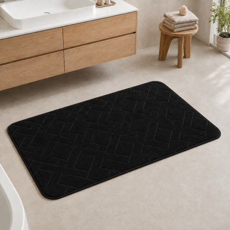 Black rectangular memory foam bath mat 60x40cm and 50x80cm