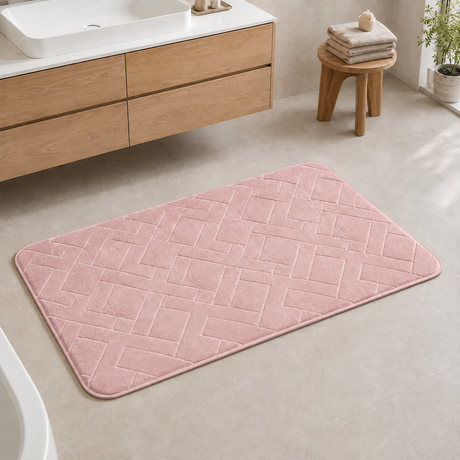 Blush Pink rectangular memory foam bath mat 60x40cm and 50x80cm
