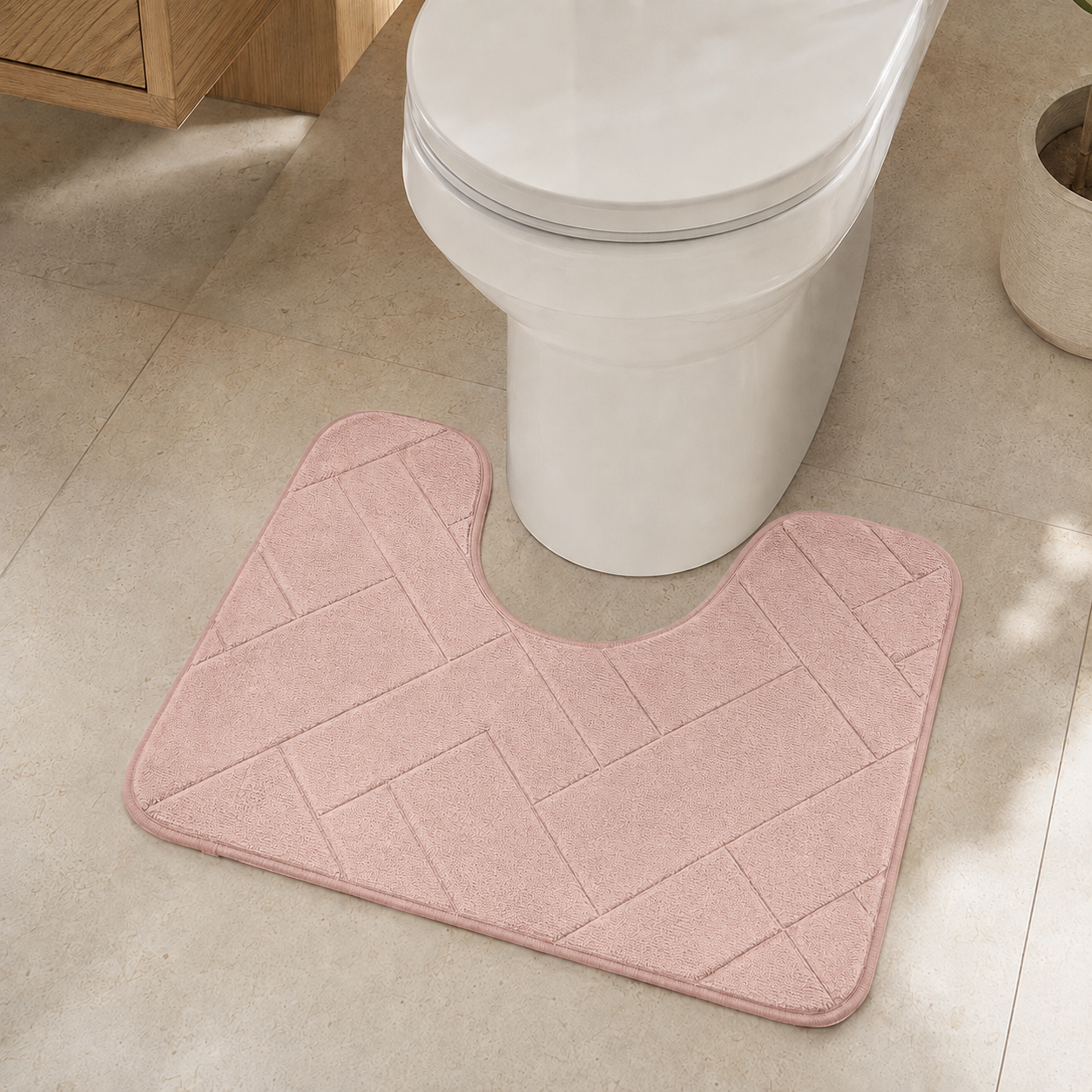 Blush Pink U-shape memory foam toilet mat 50x40cm