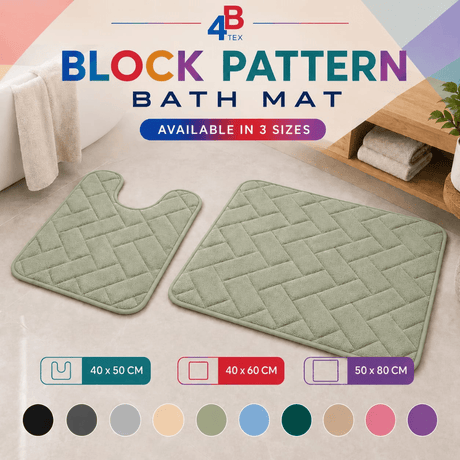 Block Pattern Bath Mat – Sage Green – 40 × 50
