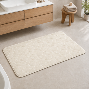 Cream rectangular memory foam bath mat 60x40cm and 50x80cm