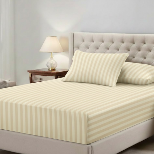25cm Satin Stripe Fitted Sheet | Smooth Finish, Hotel Quality & Secure Fit