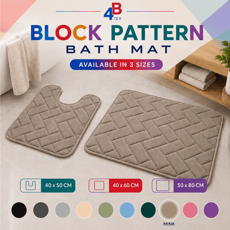 Block Pattern Bath Mat – Mink – 40 × 60