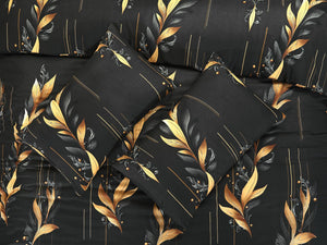 Ember black and gold botanical duvet cover pillowcase detail